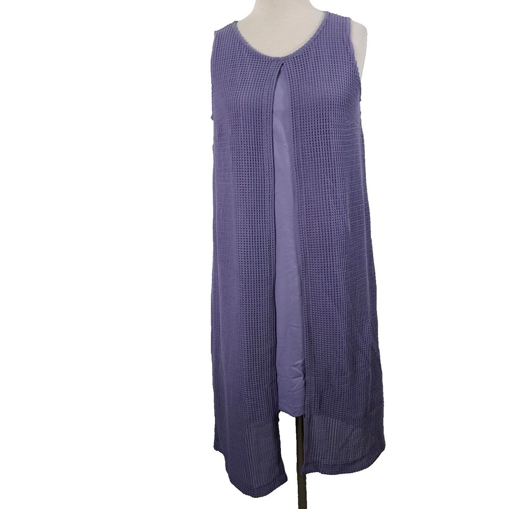 H Halston Dress Womens Size 8P Sleeveless 2Fer Attached Cardigan Purple NWOT
